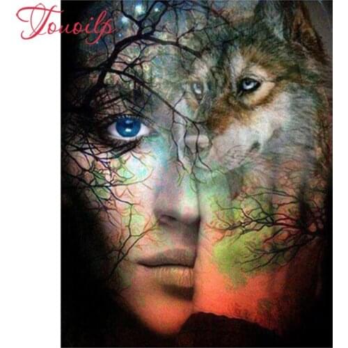Full Forest girl wolf 5D DIY Diamond Painting Needlework Embroidery Cross Stitch Round&square Rhinestone Room Decor Crafts