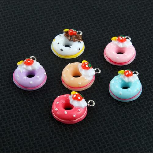 Popular Mixed Color Colorful Strawberry Bread Donut Charm Resin Pendant For Woman Gifts DIY