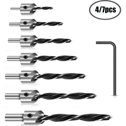 Countersunk head drilling Bit Set 4Pcs/7Pcs Flute Countersink Drills BitS 3 Tips Woodworking drill 3,4,5,6,7,8,10mm