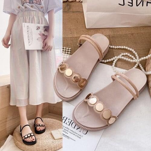 Sandals women 2021 Summer New Fashion Sandals Metal Decoration Beach Casual Shoes Outdoor Fashion Vintage Platform Slippers