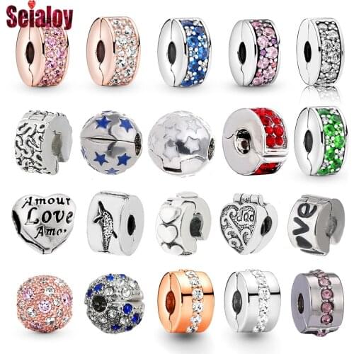 Seialoy New Shiny Blue Red Crystal Zinc Alloy Fixing Clip Bead Charm Fit Snake Chain Bracelet & Necklace Women Jewelry Accessory