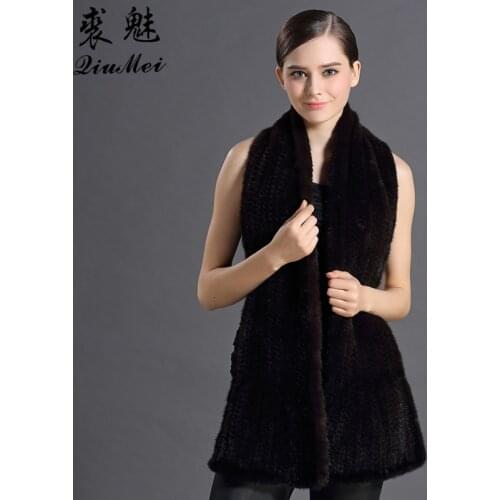 Knitted Mink Fur Scarf Women Long Real Animals Furs Solid Striped Color Protective Collar Elegant Wrap Thick Female Scarves