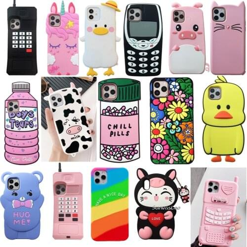 For iPhone 6 7 8 Plus X XR XS Max 12 Pro Max Mini 3D Cute Cartoon Animal Flower Soft Silicone Case Phone Back Cover Skin Shell