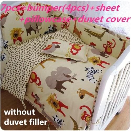 Discount! 6/7pcs Baby Cot Bedding Set 100% Cotton Bedding Detachable Duvet Cover ,120*60/120*70cm