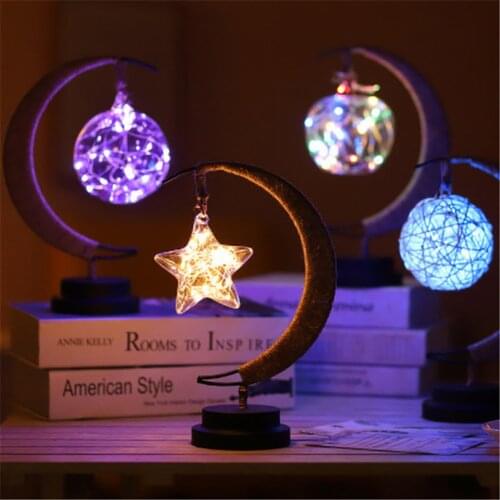 Led Table Lamp Star Apple Sepak Takraw Night Light Battery Charged Handmade Hemp Rope Wrought Iron Christmas Decoration Light