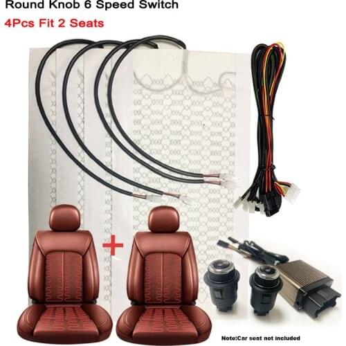 12V Universal Carbon Fiber Car Heated Heating Heater Seat Pads Winter Warmer Seat Covers Kit 6 Level Round Switch