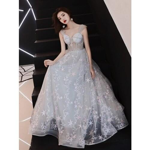 High-quality Annual Meeting Host Evening Dress Female Ladies Banquet One-shoulder Long Tube Top Gray Elegant Dress Skirt A260