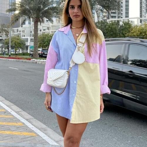 Hirigin 2021 Women Fashion Contrast Color Striped Print Smock Blouse Office Ladies Breasted Casual Shirts Chic Blusas Tops