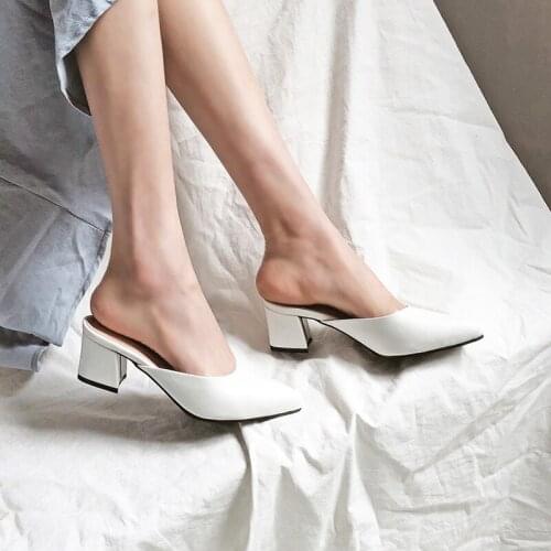 All-match Womens Leather Mid-heel Square head Shoes 2020 Autumn Size 33-42