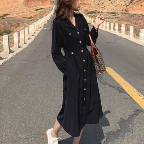 Office Lady Work Dress Robe Autumn 2021 New Women Vintage Long Sleeve Buttons Long Dress Korean Casual Elegant