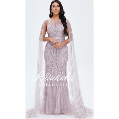 New Design Dubai Pink Evening Dresses Luxury Beading Mermaid Evening Gowns 2020 Sleeveless Sequin Formal Dress
