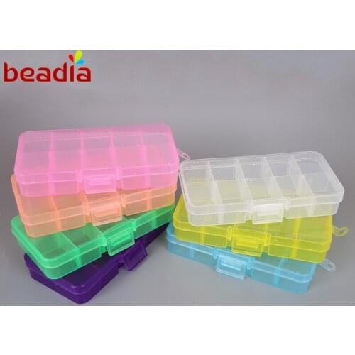 Size 12.8*6.5*2.2cm 10 Slots 1pcs Adjustable Transparent Jewelry Storage Box Ring Earring Drug Pill Beads Portable Plastic