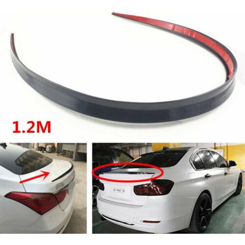 1pc Universal 1.2M Black Soft Car Rear Roof Trunk Spoiler Rear Wing Lip Trim Sticker PU Carbon Fiber Auto Spoiler