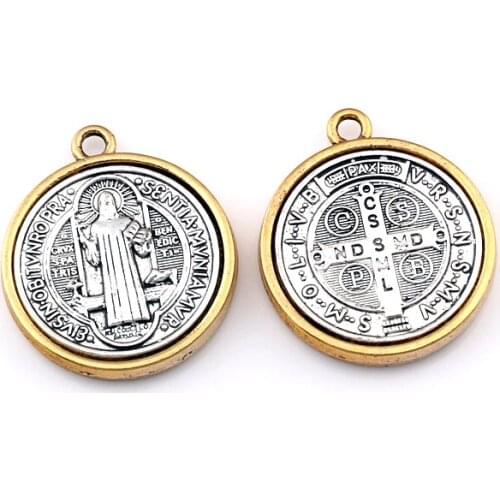 2pcs /lotsSaint St Benedict Cross Medal charm Pendants two tone Jewelry DIY Fit Necklace 32.3x27.9mm A-557