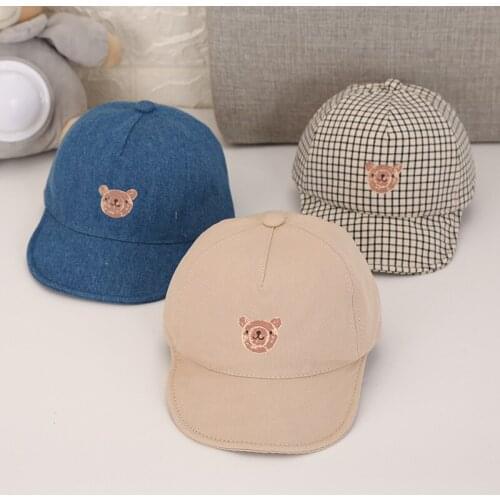 Toddler Baby Boy Plaid Cartoon Bear Pattern Childrens Baseball Cap Summer New Kid Girl Fashion Sun Protection Peaked Cap