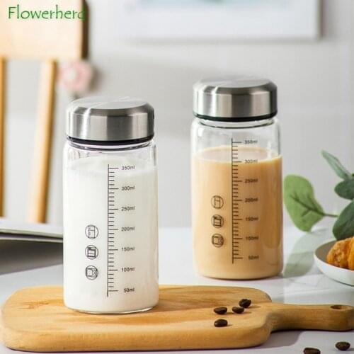 Borosilicate Water Bottle Scale with Lid Household Portable Takeaway Glass Simple Water Bottle Coffee Milk Breakfast Bottle