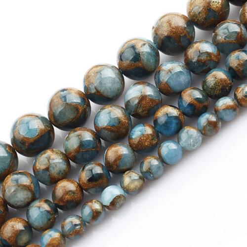 6-12mm Round Smooth Light Blue & Gold Cloisonne Beads For Jewelry Making Beads 15'' Needlework Synthetical Apatite DIY Beads