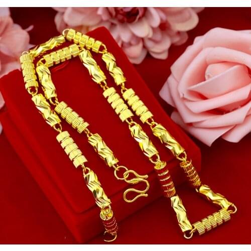 Fashion Luxury Mens Necklace 24K Gold Chain Solid Car Flower Necklace for Men Wedding Engagement Anniversary Jewelry Gifts Male