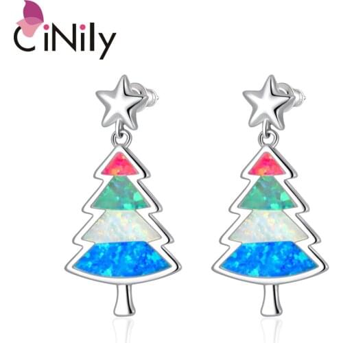 CiNily Multicolor Christmas Opal 925 Sterling Silver Drop Earrings for Party Christmas Gift Fine Jewelry Earring OH4763