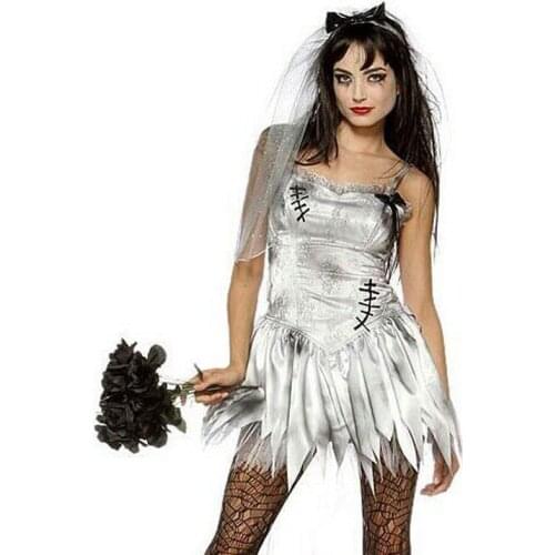 Carnival Halloween Lady Horror Corpse Bride Costume Day Of The Dead Graveyard Ghost Cosplay Fancy Party Dress