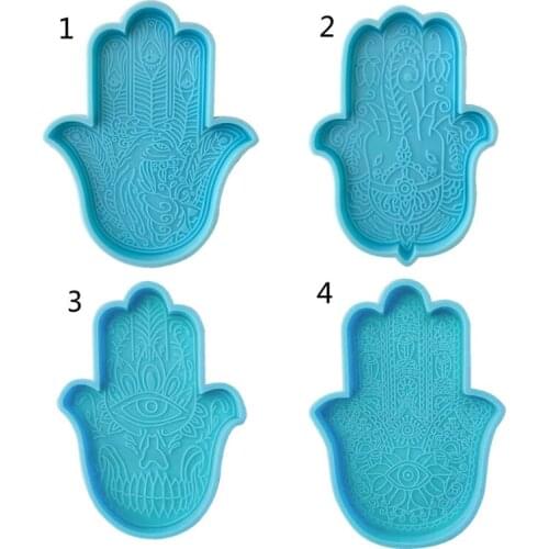 Khamsah Hamsa Hand Coaster Epoxy Resin Silicone Mold Fatima Hand Tray Resin Mold LX9E