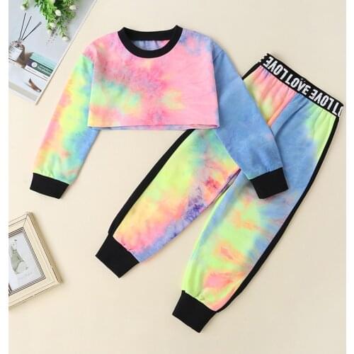 Girl Boy Sets Kids Toddler Clothes 2021 Autumn Summer Spring 2PCS Tie-Dye Short Crop Top+Long Pants Bebes Set Suit Vetement 2-6Y