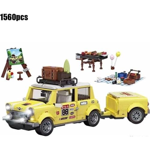 Creative Expert Series Tourist Picnic Car Model Building Blocks Bricks Technical Furious Gift Toys For Children Girls Display