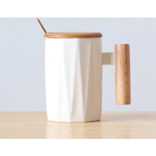 Wooden Handle Mugs 400ml Breakfast Water Coffee Cup Cute Ceramic Drinkware Household Home Office Coffee Cups Mugs Tea Cup