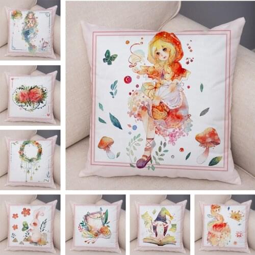 Lovely Pink Cartoon Girl Cushion Cover Cute Plant Flower Printed Pillow Case Decor Pillow Case for Children room Sofa Pillowcase