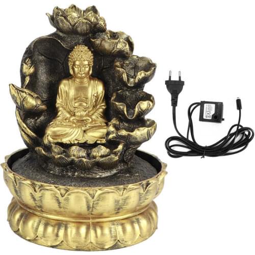 Miniature Figurines Innovative LED Buddha Statue Waterfall Fountain Tabletop Ornament with Water Pump for Home Decoration