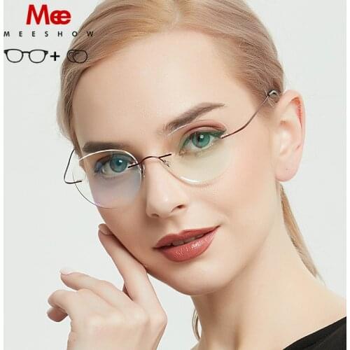 Meeshow Titanium prescription glasses men women rould glasses Ultralight Eyeglasses Retro myopia Korea screwless optical frame