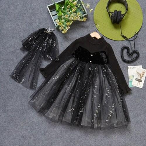 3-7 Yrs Autumn Girls Dress New Lace Chiffon Sequined Kids Children Clothing Girl Princess Dress Sequined Ball Gown 3-8Y