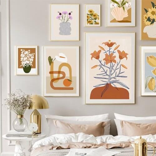 Shell Vase Lily Sunflower Tulip Lavender Boho Wall Art Canvas Painting Nordic Posters And Prints Pictures For Living Room Decor