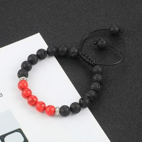 Adjustable 8mm Black Lava Stone Bracelet Woven Rope Chain Yoga Healing Balance Bead Bracelets Bangle for Men Women Jewelry Gifts