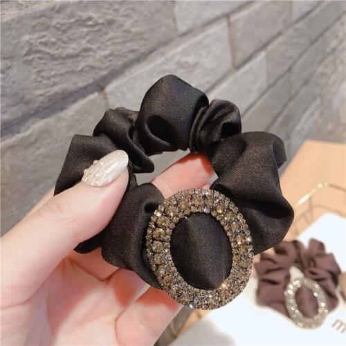 Women Fashion Round Crystal Cloth Hair Ties Lady Solid Color Rhinestone Hair Rope