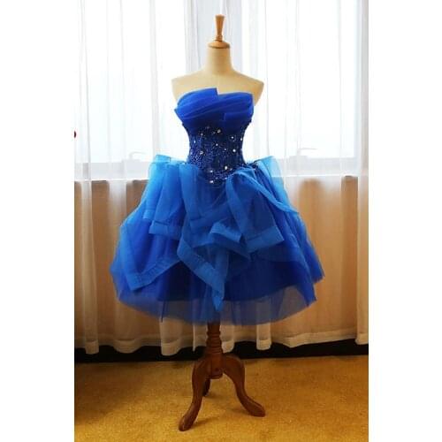 Luxury royal blue ruffle waist embroidery short lolita dress stage performance/cartoon/carnival dress cosplay