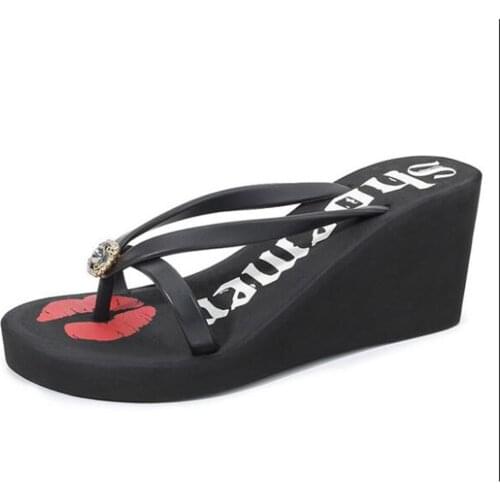 Summer shoes for women Fashion high-heels 8cm women flip flops Lips beach shoes vacation slippers Non-slip slippers women sh492