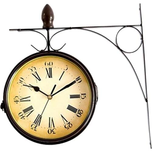Outdoor Garden Wall Station Clock Double Sided Vintage Mute Clock Black