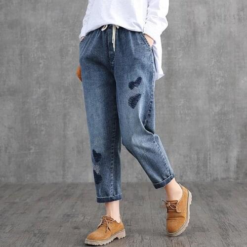 Woman Jeans Pants Artistic Embroidered Straight Jeans Womens Loose Fall Casual Pants Pantalones Vaqueros Mujer