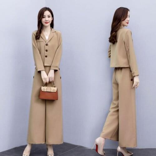 Womens suit suit new Korean style temperament fashion western style early autumn wide-leg pants professional wear two-piece
