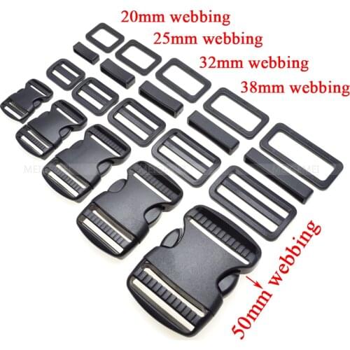 1 set 20mm 25mm 30mm 38mm 50mm Plastic Slider Adjustable Rectangle Ring Belt Loop Curved Side Release Buckles For Paracord