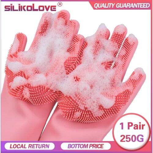 1 Pair Factory Price Household Silicone Dishwashing Gloves Kitchen Cleaning Gloves Washing Dishes Multifunctional Magic Glove