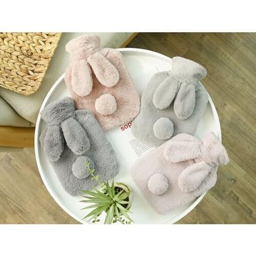 1pc Adorable Hot Water PVC Bottle Hand Feet Warm Keeping Plush Heat Bag Knitted Soft Cozy Cover Hand Warmer Birthday Winter Gift