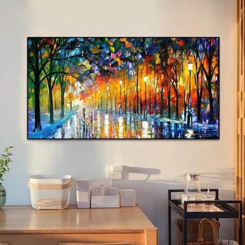100% Hand Painted Tree Road Palette Knife Modern Beautiful Scenery Canvas Oil Painting Wall Art Living Room Wall Decoration