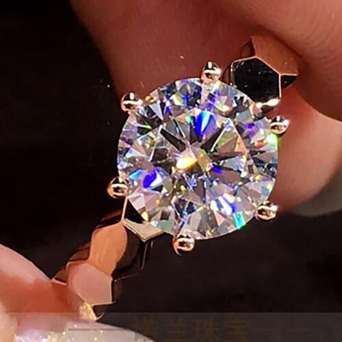 10K Rose Gold Women Ring Moissanite Diamonds 1 2 3 4 5 Carat Hexagon Round Wedding Party Engagement Anniversary Ring Trendy