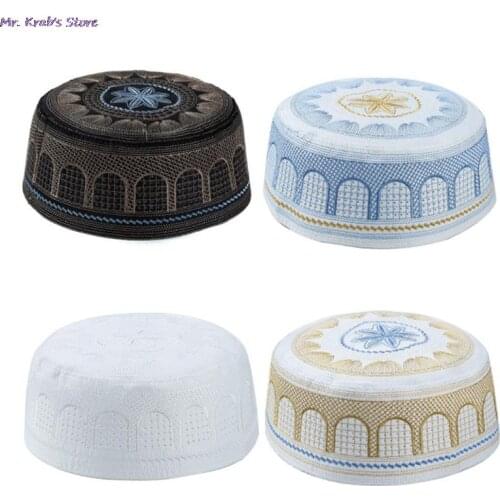 2021 muslim hats Cotton Embroidery Arab Men Prayer Hat Musliman Turban Man Hijab Bonnet Saudi Arabian Islam Jewish India Caps
