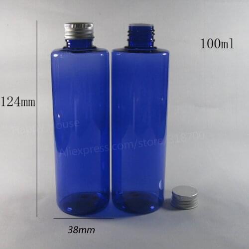 24 x 100ml Cobalt Blue PET Cream Round Square Shoulder Aluminum Cap Bottle 100cc Plastic Shampoo and Cosmetic Container