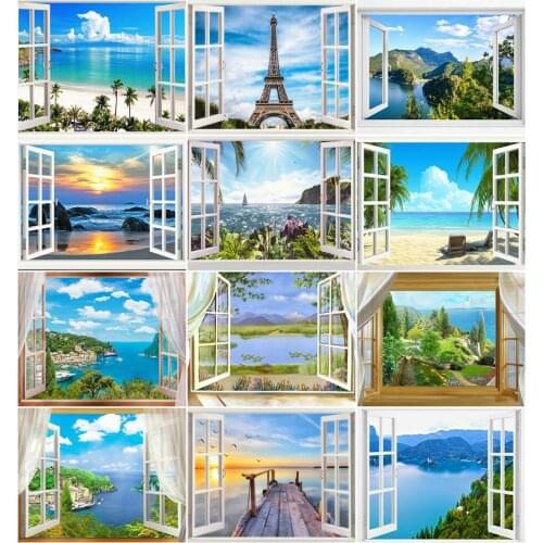 AZQSD DIY Painting By Numbers Window Landscape Decor For Home 40x50cm Coloring By Numbers Canvas Lake Handpainted Gift