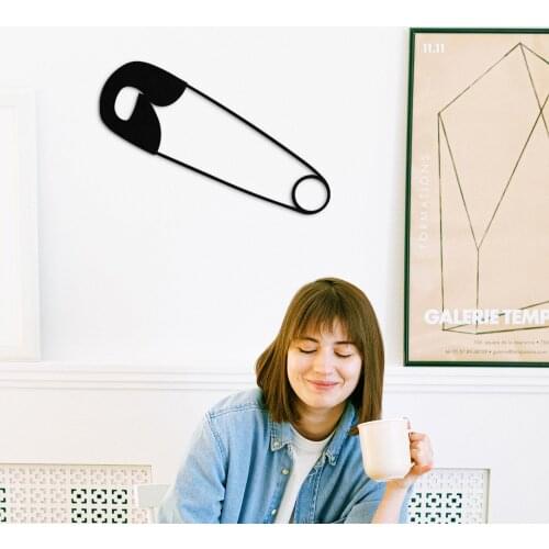 Safety Pin Metal Black Decor Wall Art Decorative Modern English Large Vinyl Wall Decor for Living Room Office Home Decoration