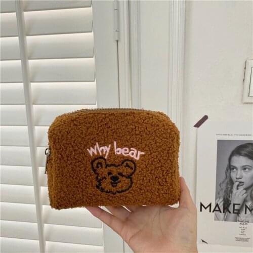 Large Capacity Plush Korea Bear Makeup Case for Women Travel Cosmetic Organizer Cute Teen Student Pencil Make Up Storage Pouch